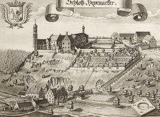 Старинная гравюра «Замок Гексенаггер», Германия, 1700-е годы
