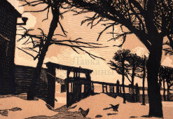 Антикварная гравюра «Дворик близ церкви Воскресения Словущаго в Даниловке», гравер Павлов И. Н., 1920-е гг.