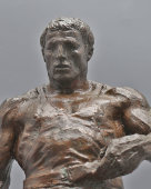 Винтажная бронзовая скульптура борца, спортсмена на постаменте, СССР, 1970-80 гг.