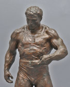 Винтажная бронзовая скульптура борца, спортсмена на постаменте, СССР, 1970-80 гг.