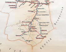 Старинная карта Елисаветпольской губернии (Азербайджан), картографич. зав. П. Ф. Петш, Санкт-Петербург, к. 19, н. 20 вв.