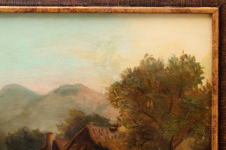 Старинная картина «Домик у водопада», холст, масло, багет, Европа, к. 19, н. 20 в.