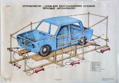 Учебный плакат «Устройство БС-167000 для восстановления кузовов легковых автомобилей» из серии «Ремонт кузовов и кабин легковых автомобилей», худ. Белопольский Ю. С., изд-во «Высшая школа», Одесса, 1990 г.