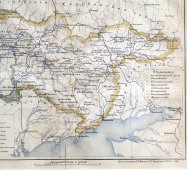 Старинная дореволюционная карта Екатеринославской губернии России, бумага, багет, 19 в.