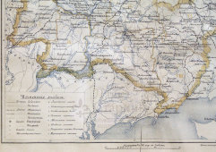 Старинная дореволюционная карта Екатеринославской губернии России, бумага, багет, 19 в.