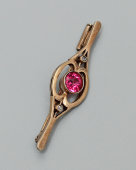 Советская серебряная брошь с рубином и горным хрусталем, серебро 875 пр., 1950-е