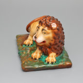 Старинная фарфоровая статуэтка «Лев», частный завод Гжели, 19 в.