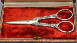 Старинные ножницы для винограда в футляре, металл, никелирование, Robert Degeresme, Франция, 19 в.