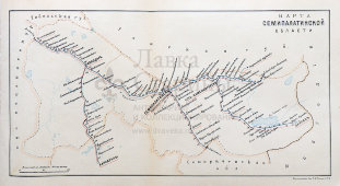 Старинная карта Семипалатинской губернии (Казахстан), картографич. зав. П. Ф. Петш, Санкт-Петербург, к. 19, н. 20 вв.