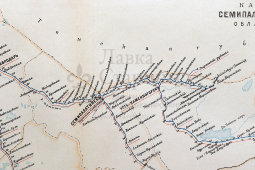 Старинная карта Семипалатинской губернии (Казахстан), картографич. зав. П. Ф. Петш, Санкт-Петербург, к. 19, н. 20 вв.