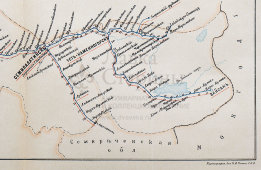 Старинная карта Семипалатинской губернии (Казахстан), картографич. зав. П. Ф. Петш, Санкт-Петербург, к. 19, н. 20 вв.