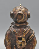 Винтажная интерьерная скульптура «Водолаз», бронза, дерево, СССР, 1970-80 гг.