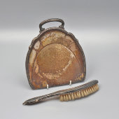 Антикварный набор из совка и щётки для уборки крошек со стола, тихий дворецкий, металл, серебрение, Франция, кон. 19 в.