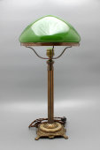 Настольная лампа из бронзы с зеленым абажуром, СССР, 1930-е гг.
