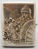Портсигар «Витязь на коне» (богатырь), русское серебро 84 пр., Россия, 19 в.