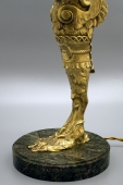 Настольная лампа Настольная лампа «Лебедь»​, Европа, нач. 20 в., бронза, натуральный камень, абажур из зеленого стекла