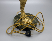 Настольная лампа Настольная лампа «Лебедь»​, Европа, нач. 20 в., бронза, натуральный камень, абажур из зеленого стекла