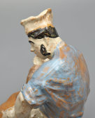 Скульптура «Кот и повар» по басне И. А. Крылова, обливная керамика, Гжель, 1950-60 гг.