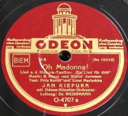 Жан Кипура: «Oh Madonna» и «Ninon», старинная / винтажная пластинка 78 оборотов для граммофона / патефона