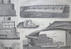 Старинная гравюра «Береговые укрепления»
