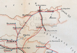 Старинная карта Ломжинской губернии (Польша), картографич. зав. П. Ф. Петш, Санкт-Петербур, к. 19, н. 20 вв.