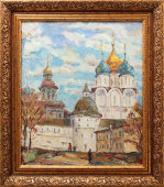 Картина, осенний пейзаж «Монастырь», фанера, масло, СССР, 1960-е гг.