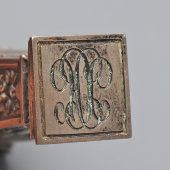 Старинная личная печать с декором из растительного орнамента и гербовых щитов, белый металл, Европа, кон. 19, нач. 20 вв.