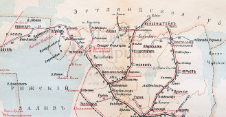 Старинная карта Лифляндской губернии (Латвия, Рига, Эстония), картографич. зав. П. Ф. Петш, Санкт-Петербур, к. 19, н. 20 вв.