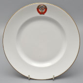 Комплект больших плоских тарелок из Кремлевского сервиза, 6 шт., диам. 24 см, фарфор, ЛФЗ, 1950-60 гг.