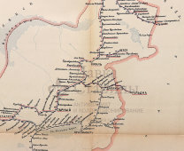 Старинная почтово-телеграфная карта Семиреченской области, картографич. зав. П. Ф. Петш, Санкт-Петербург, 1900-е