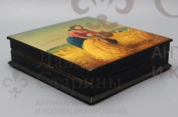 Агитационная советская лаковая шкатулка «Уборка урожая», Федоскино