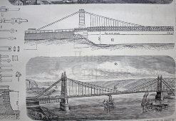 Старинная гравюра «Висячие мосты»