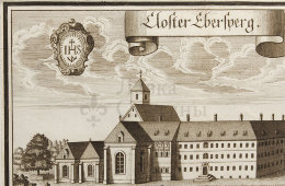 Старинная гравюра «Монастырь Эберсперг», Германия, 1700-е годы