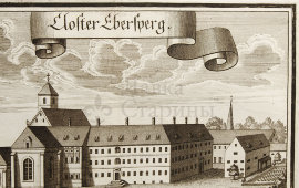 Старинная гравюра «Монастырь Эберсперг», Германия, 1700-е годы