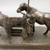 Антикварная бронзовая скульптура «Девушка с лошадьми у колодца», скульптор А. М. Вольф, Россия, 19 век