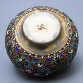 Антикварная серебряная мисочка с эмалевым орнаментом, серебро 88 пробы, перегородчатая эмаль, Россия, к. 19 в.