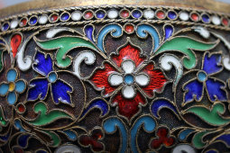 Антикварная серебряная мисочка с эмалевым орнаментом, серебро 88 пробы, перегородчатая эмаль, Россия, к. 19 в.