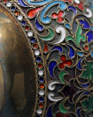 Антикварная серебряная мисочка с эмалевым орнаментом, серебро 88 пробы, перегородчатая эмаль, Россия, к. 19 в.