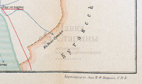 Старинная карта Сухумского округа Кутаисской губернии (Абхазия, Грузия), картографич. зав. П. Ф. Петш, Санкт-Петербург, к. 19, н. 20 вв.