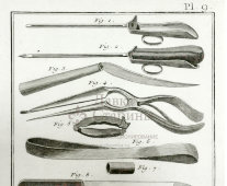 Гравюра «Старинные хирургические инструменты», Франция, 18 в.