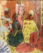 Картина «Женщины с детьми», художник Уфимцев В. И., холст на картоне, темпера, СССР, 1920-е