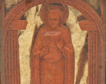 Старинная карманная иконка «Святая мученица Варвара», дерево, резьба, Россия, 19 в.