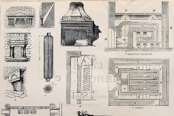 Старинная гравюра «Отопление. Камины», бумага, Брокгауз и Ефрон​, Санкт-Петербург, 1890-е