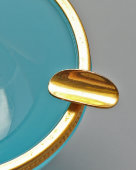 Винтажная круглая пепельница из опалинового муранского стекла с окантовкой из позолоченной бронзы, Италия, 1-я пол. 20 в.