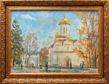 Картина «Городская церковь», холст, масло, СССР, 1980-е гг.