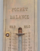 Старинный пружинный безмен, контарь, рычажные весы до 5 кг «POCKET BALANCE», латунь, сталь, Великобритания, кон. 19, нач. 20 вв.