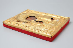 Старинная икона в латунном окладе «Святой Николай Чудотворец», Россия, нач. 20 в.