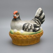 Старинная фарфоровая маслёнка «Курица», Россия, конец 19 века