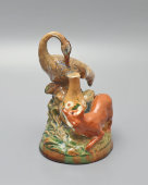 Статуэтка «Лиса и журавль» по мотивам русской народной сказки, майолика, Гжельский керамический завод, 1950-е