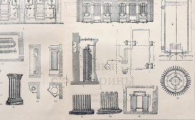 Старинная гравюра «Отопление помещений», бумага, Брокгауз и Ефрон​, Санкт-Петербург, 1890-е